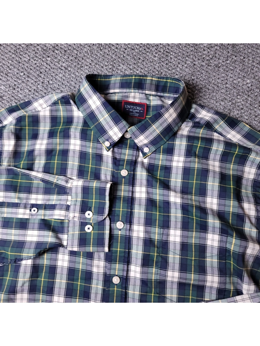 UNTUCKit Dole Shirt Mens 2XLT Tall Green Plaid Button Long Sleeve Polyester